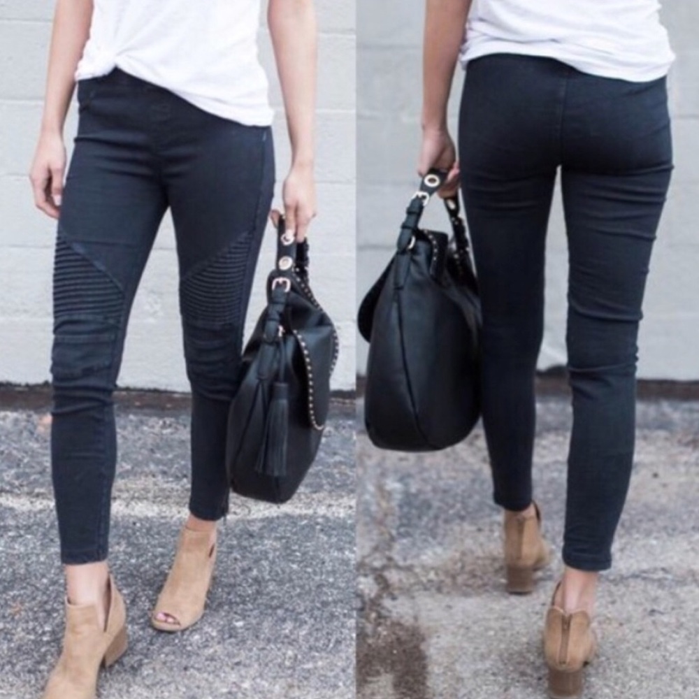 Moto Pants-Black Jeggings with Ankle Zipper